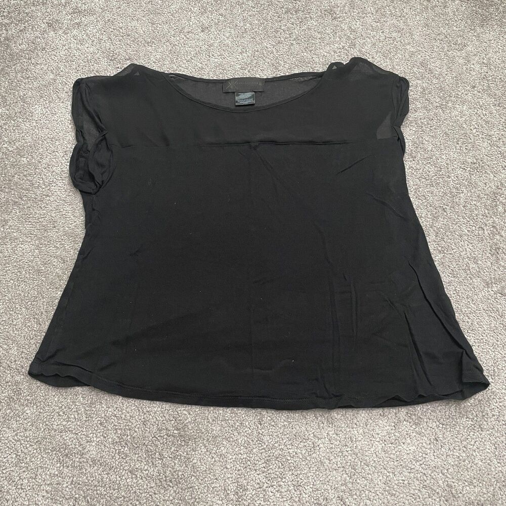 Kardashian Collection Sheer Mesh Blouse Womens XL Black Boat Neck Short Sleeve